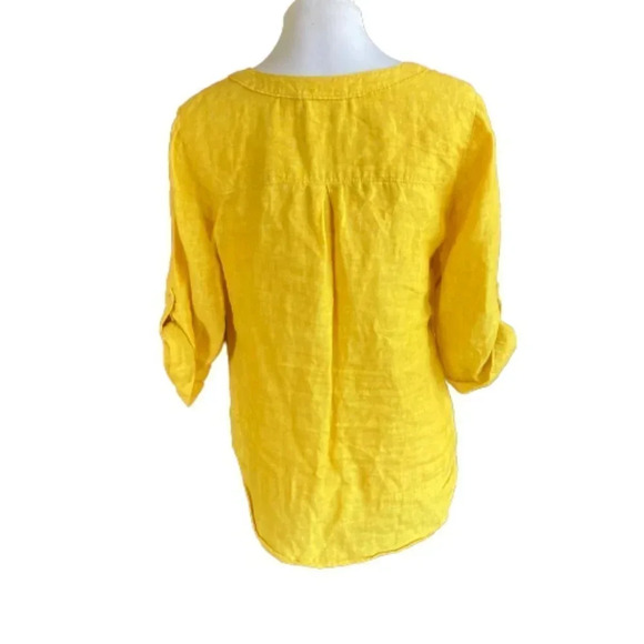 Maeve Anthropologie Linen Top, Size 6, Marva Mustard Yellow Gold Lace-up Neck - Picture 4 of 11